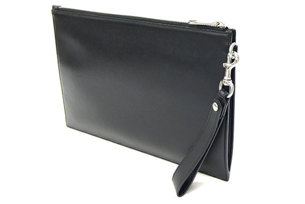 Gucci Black Bag Shoulder Flat Leather Strap Clutch Clutch